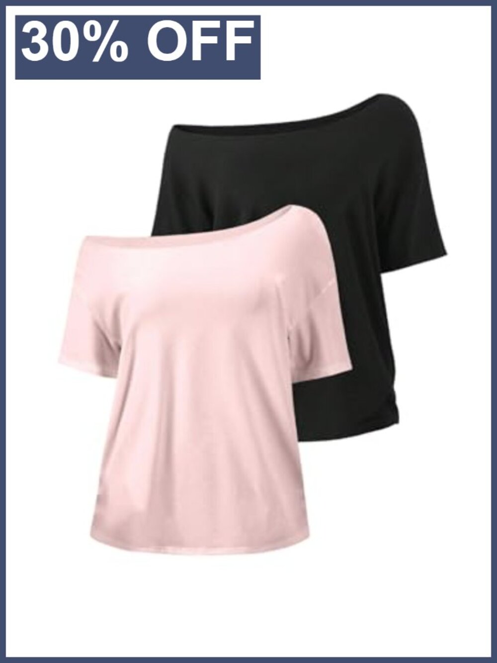 Off Shoulder T-Shirt 2 Pack Oversized Short Sleeve Blouse Tee